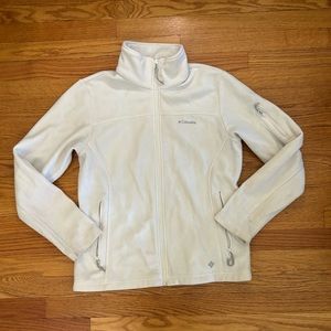 Columbia Fleece Jacket Women’s Medium White Zipper Closure Pockets STAINED Paint